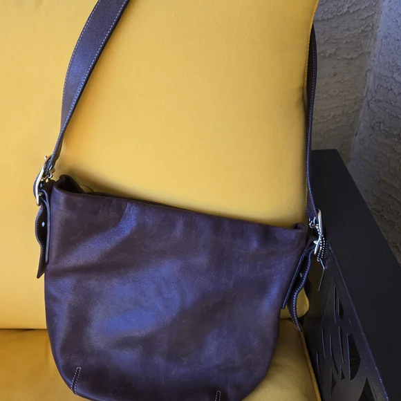 Coach Dark Brown Leather Bag with Silver Accents - Picture 2 of 10